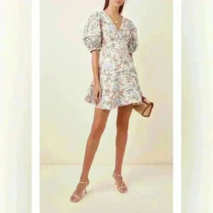 Amur Avian Puff Sleeve Floral Mini Dress in White Anemone Floral Size XL NWT